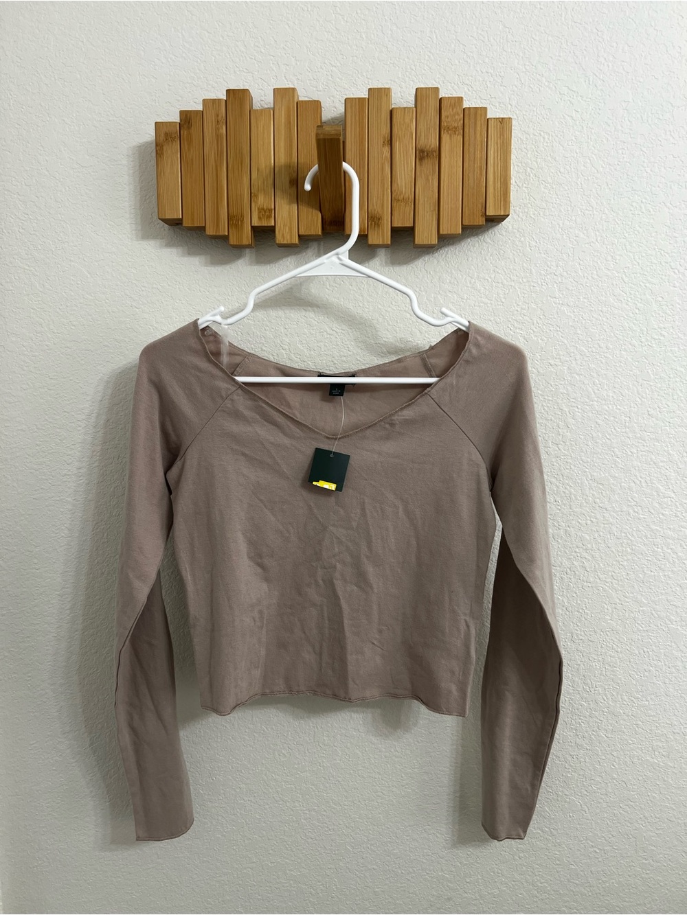 wild fable Long-Sleeve Scoop Neck Cropped Top - Taupe